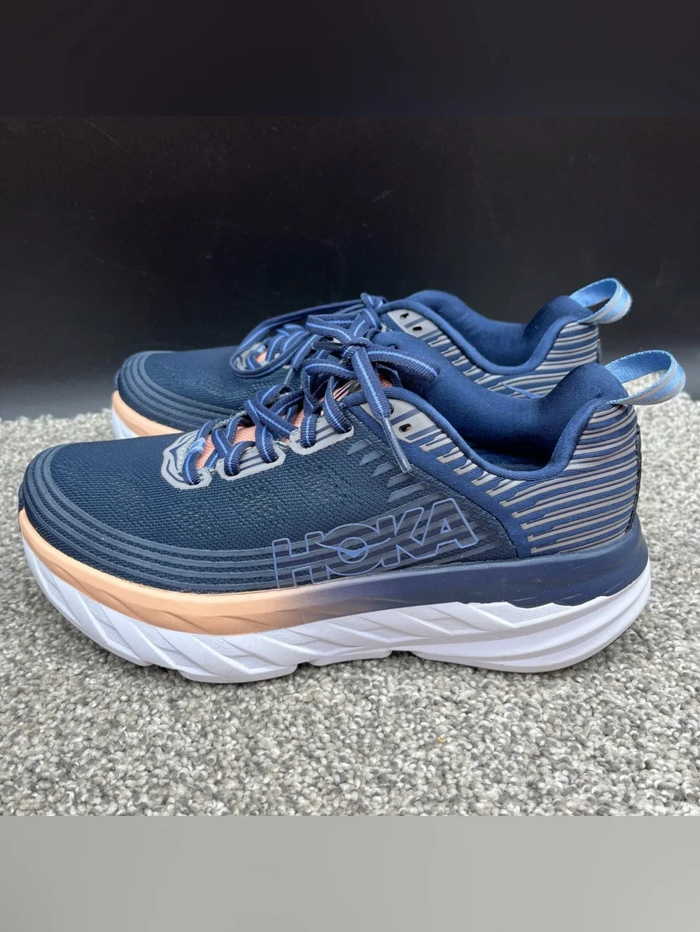 Hoka One One Bondi 6 Women's Size 7 Running Shoes Navy Blue Salmon GREAT